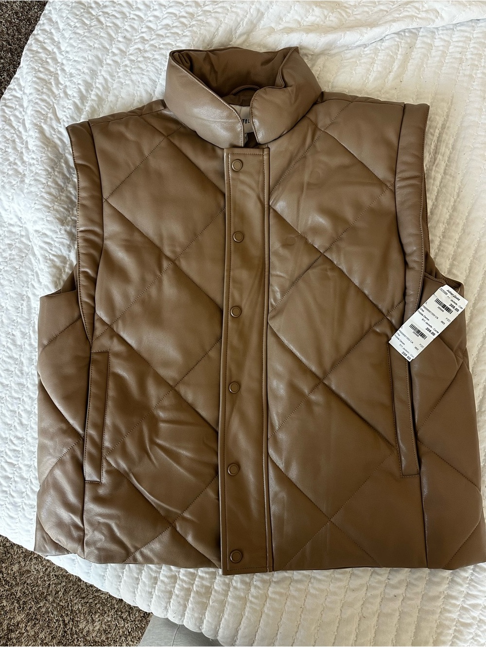 pistola Quilted Faux-Leather Vest in Taupe Brown